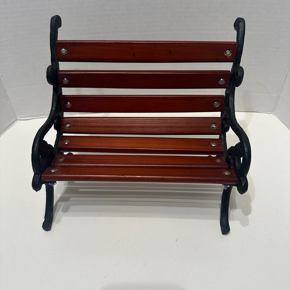Mini Cast Iron & Wood Park Bench Plant Stand Doll Display Shelf Rustic 10.5"
